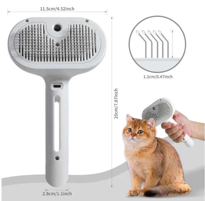 Cepillo de aseo para mascotas con rociador de agua para gatos y perros